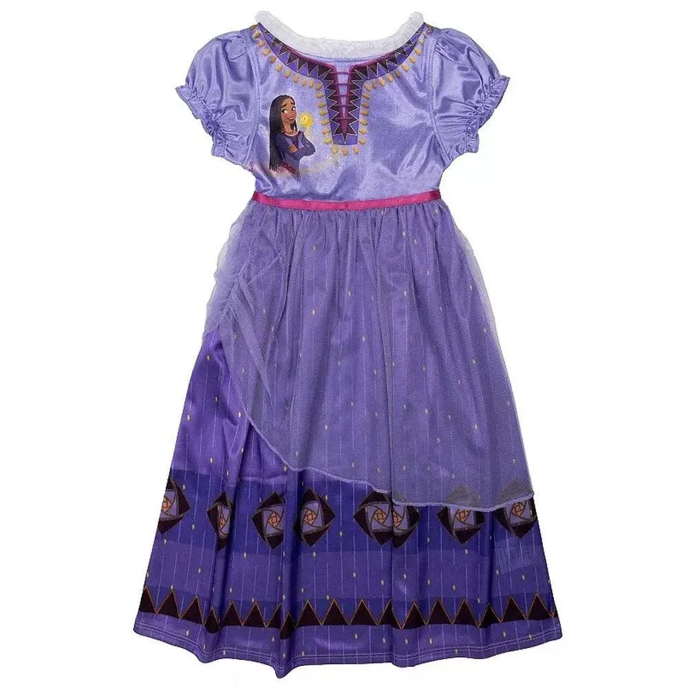 Disney Wish Asha and Magic Wishing Star Toddler Girl Purple Satin Nightgown