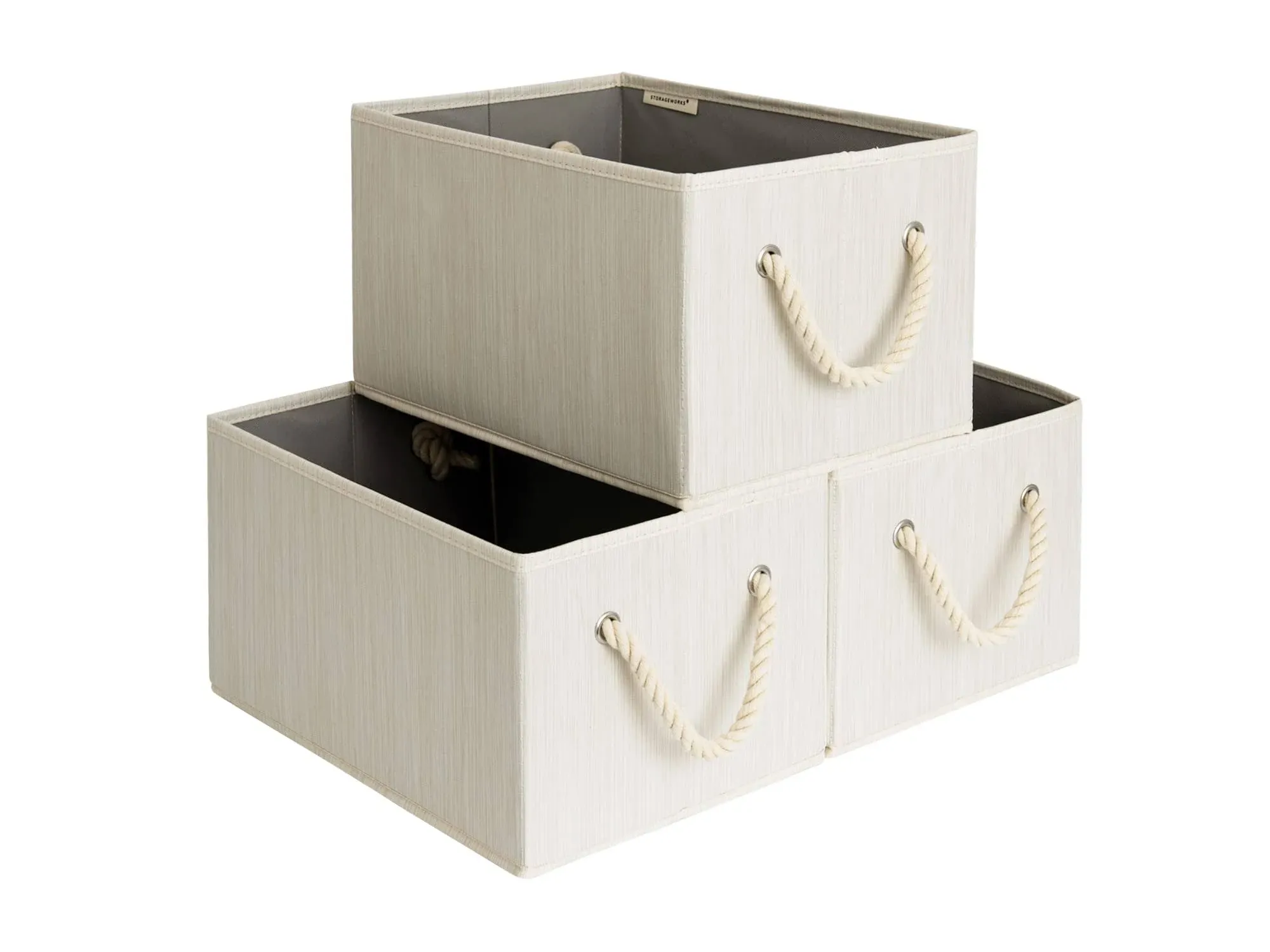 StorageWorks Storage Bins with Cotton Rope Handles, Foldable Basket, White,...