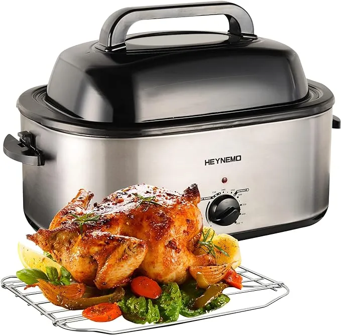 Electric Roaster Oven, Stainless Steel Turkey Roaster Pan, Self-Basting Lid Removable Insert Pot for Gathering and Dining