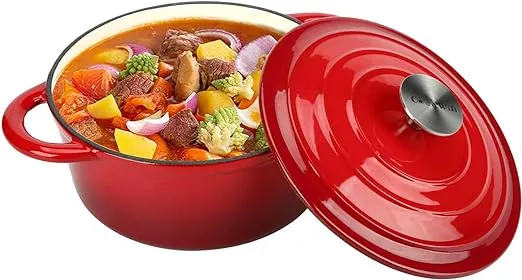 Enameled Cast Iron Dutch Oven - 3 QT Cookware Pot with Self Basting Lid - Cerise