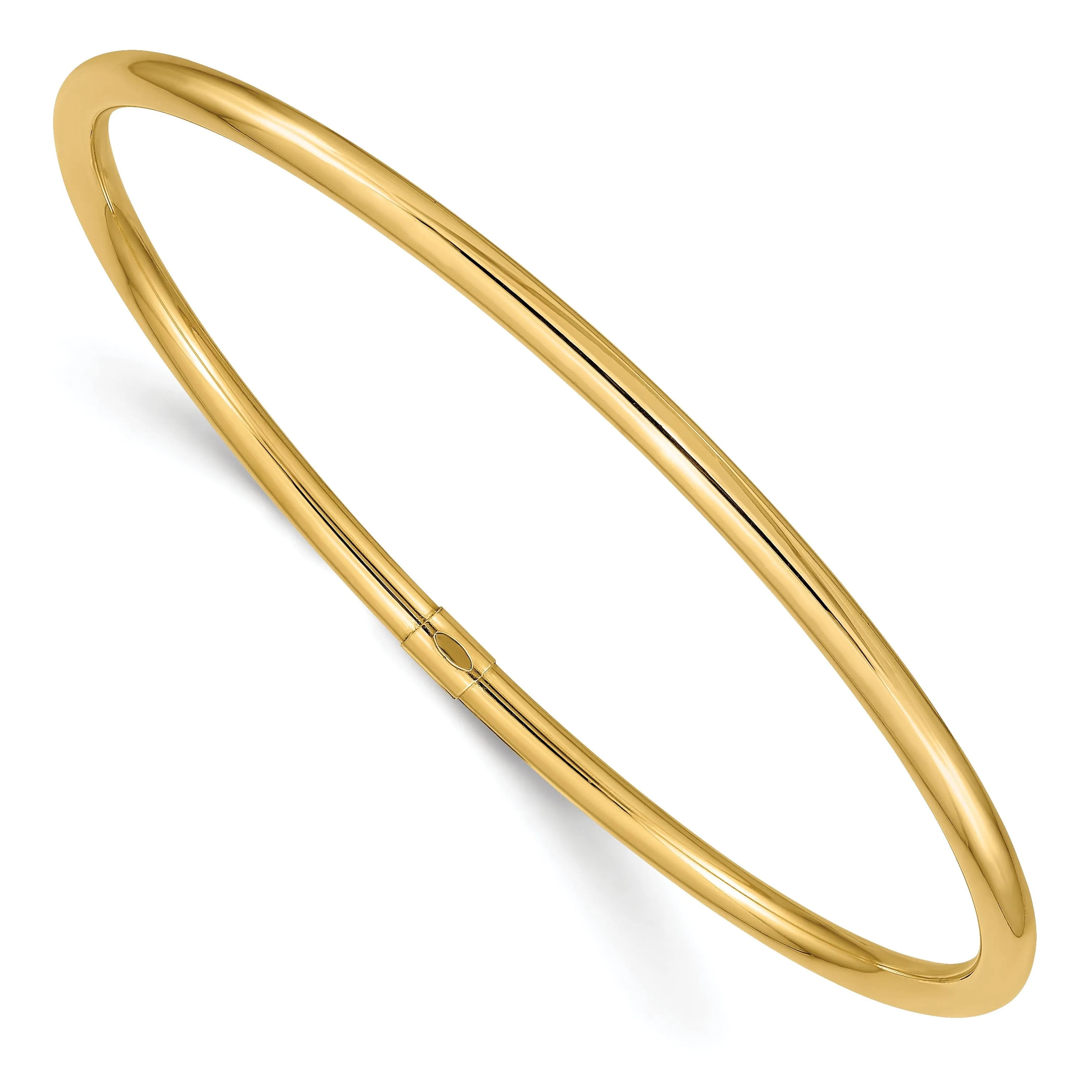 14K Yellow Gold 3mm Polished Round Tube Slip On Bangle