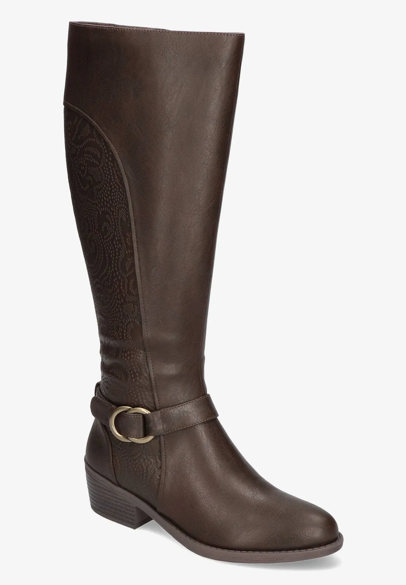 Easy Street Womens Luella Plus Wide Calf Stacked Heel Riding Boots