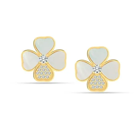 LeCalla 925 Sterling Silver 18K Gold-Plated Mother of Pearl 4 Clover Leaf Stud Earring for Women and Teen Girls 12MM