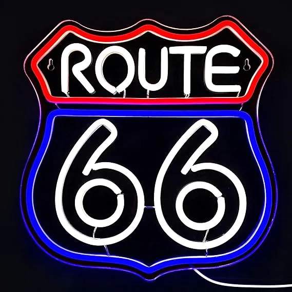 Heliwey Route 66 Neon Sign Historic US High Way Acrylic LED Sign for Bedroom Wall Decor Blue Neon Light Game Room Wall Sign Party Light Club Neon