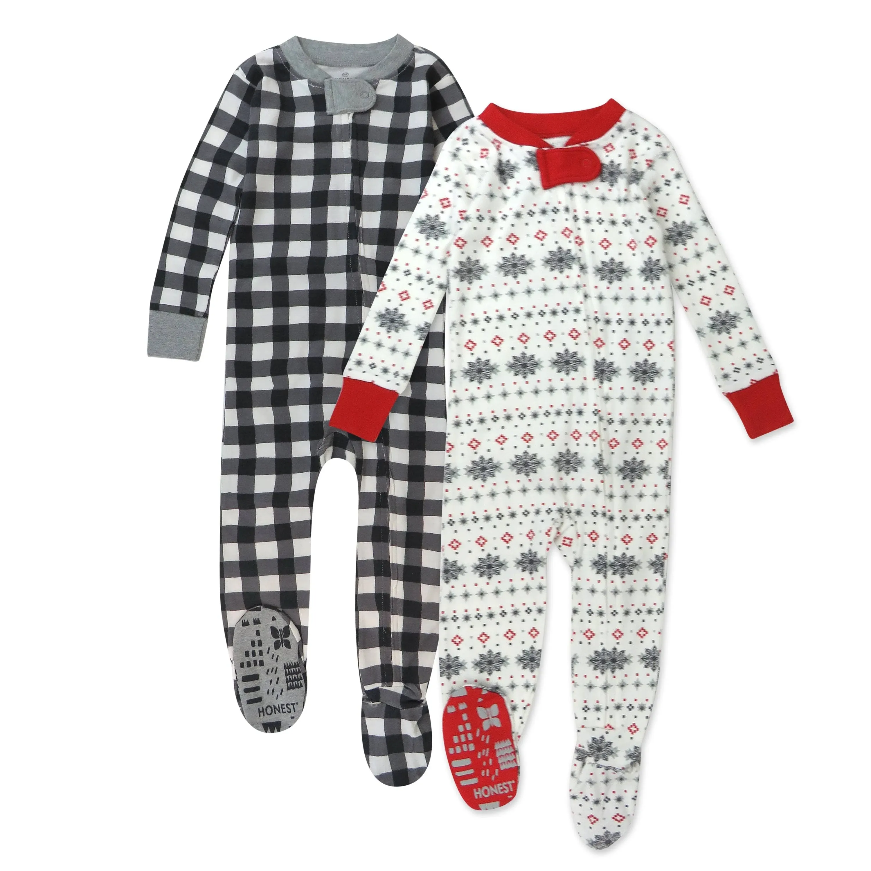 HonestBaby Non-Slip Footed Holiday Pajamas One-Piece Sleeper Zip-Front Pjs Organic Cotton for Baby Boys, Girls, Unisex