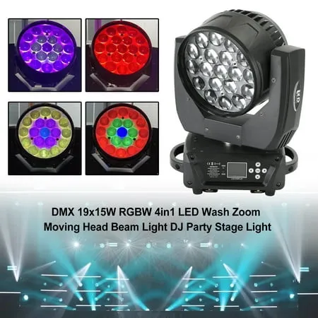 Mad Hornets DMX 19x15W RGBW 4in1 LED Wash Zoom Moving Head Beam Light DJ Party Stage Light