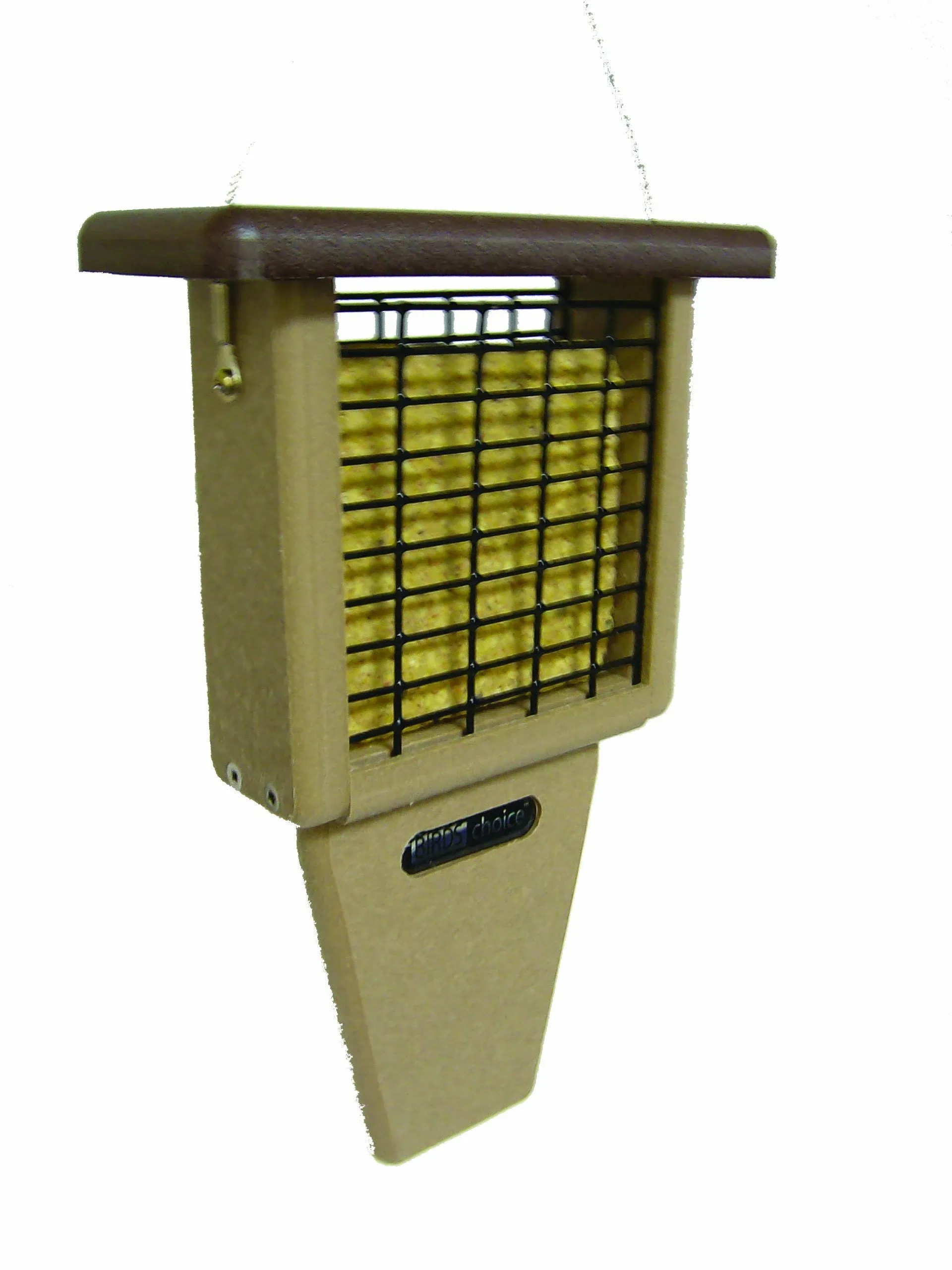 Suet Feeder with Tail Prop for Single Cake in Taupe and Brown Recycled Plastic S