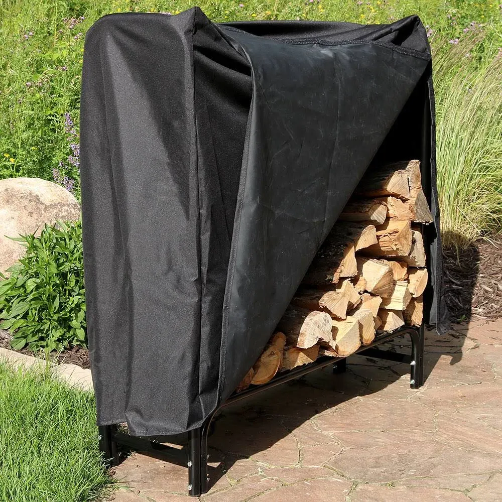 Sunnydaze Decor Firewood Log Rack with Cover, Black