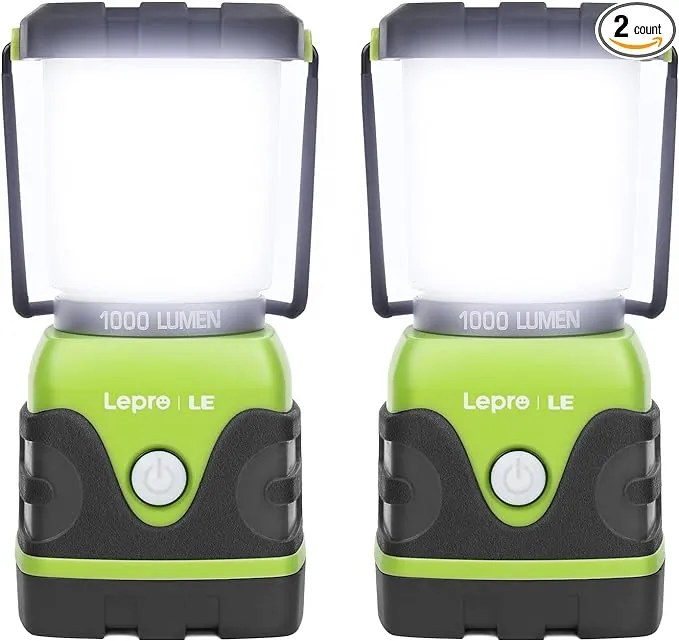 Lepro LED Camping Lantern, 1000LM Battery Powered Camping Tent Light , 4 Light Modes and IPX4 Waterproof , Perfect Camping Accessories for Hurricane, Emergency, Survival Kits, Hiking, Fishing