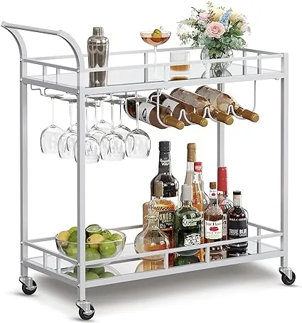 SONGMICS Wine Cart with 2 Mirrored Shelves