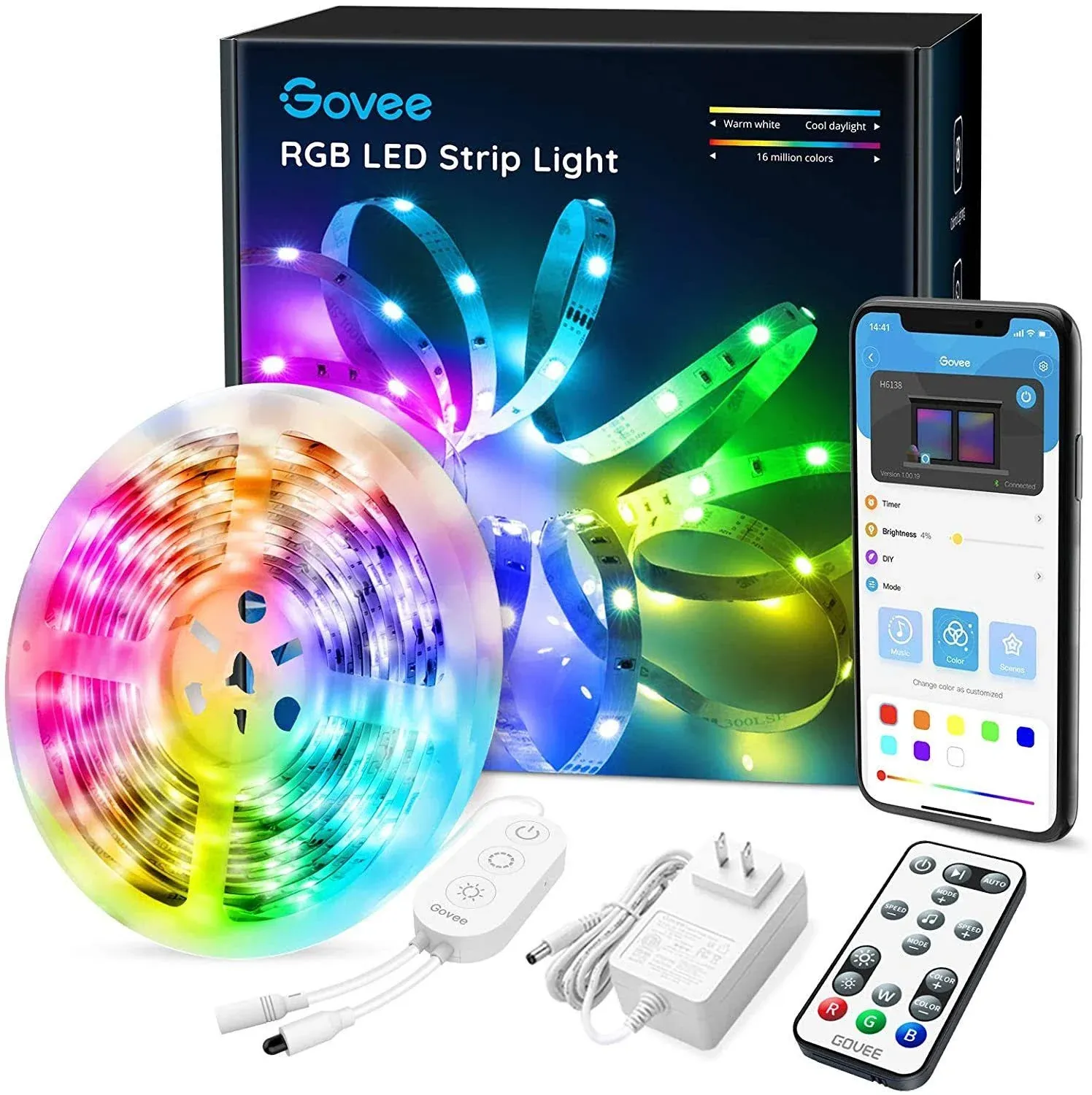 Govee 16.4ft Color Changing LED Strip Lights, Bluetooth LED Lights with App ...