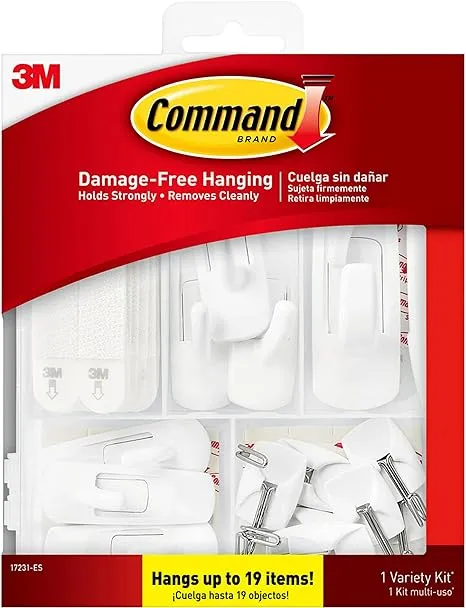 Command Variety Pack, Picture Hanging Strips, No Tools Wire Hooks and Utility Hooks, Damage Free Hanging Variety Pack for Up to 19 Back to School Dorm Organizers, 1 Kit,White