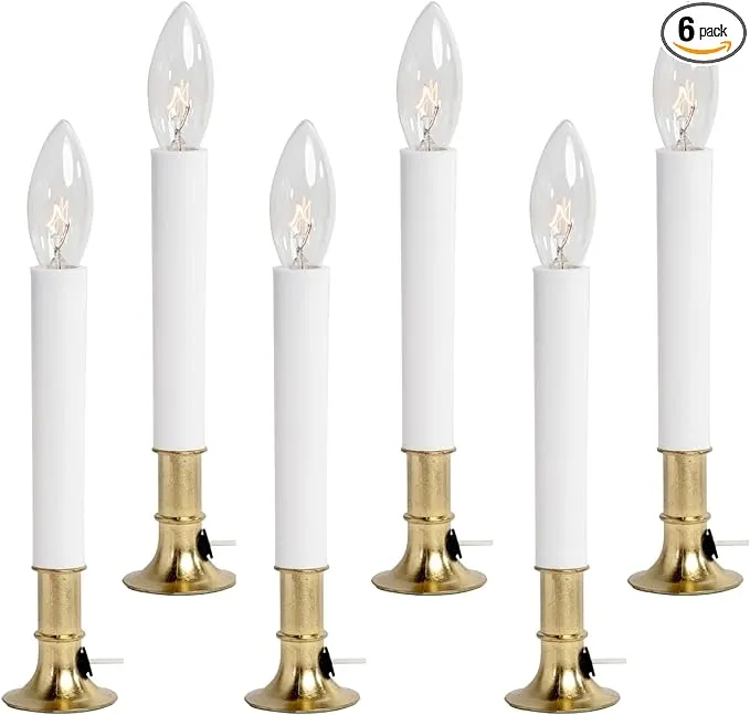 Creative Hobbies® Pack of 6 Electric Window Candle with On/Off Switch, Light Bulb, Brass Plated Base, Ready to Use