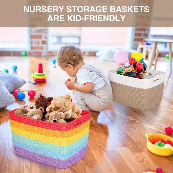 DOFASAYI Cotton Rope Storage Baskets 2-Pack - Baskets for organizing, Woven Baskets for Storage,Baby Basket for Nursery Storage, Collapsible Storage Bins & Toy Organizer with Handles, 15x10x9.1’’