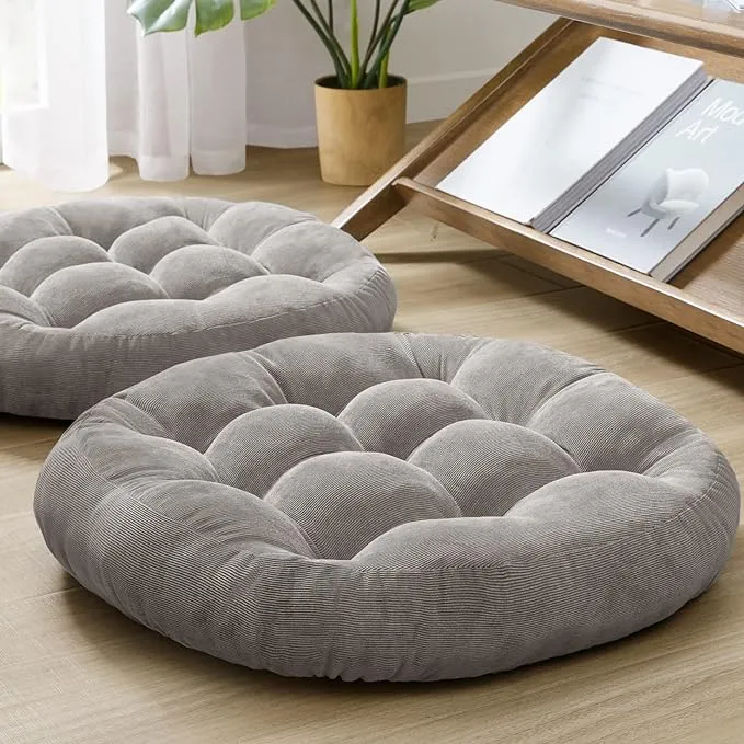 Degrees of Comfort Meditation Floor Pillow Set of 2 Round Large Pillows Seating for Adults Tufted Corduroy Floor Cushion for Tatami Living Room