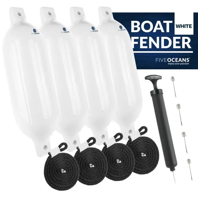 Five Oceans Boat Fenders, 4 Pack Marine Inflatable 4.5 x 16 inch, White