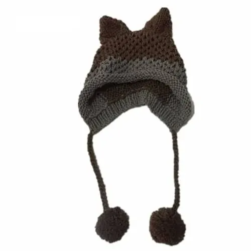 GGOOB Cute Beanies for Women Cat Beanie Vintage Beanies Women Fox Hat Grunge Accessories Slouchy Beanies for Women, Brown, One Size