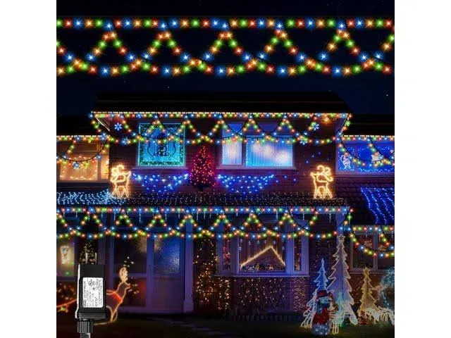 XTF2015 Christmas Lights Outdoor Color Changing 40FT 380 LED Christmas String Lights Extendable 8 Modes, Waterproof Half-Round Christmas Lights for House Roof Eaves Garden Patio(Multicolor)