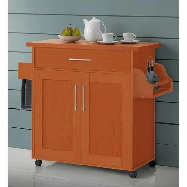 Hodedah Kitchen Island with Spice Rack plus Towel Holder