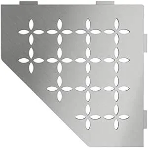 Schluter Pentagonal Corner Shelf for Tiled Walls - Floral Design, Stainless Steel Material, Brushed Stainless Steel Finish, 3/32” Thick Anchoring Tabs - SES2D5EB