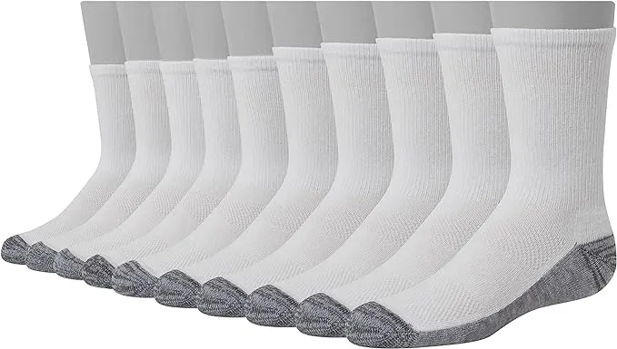 Boys Hanes Ultimate® 10-Pack Double Tough Crew Socks Color: White Size: MEDIUM