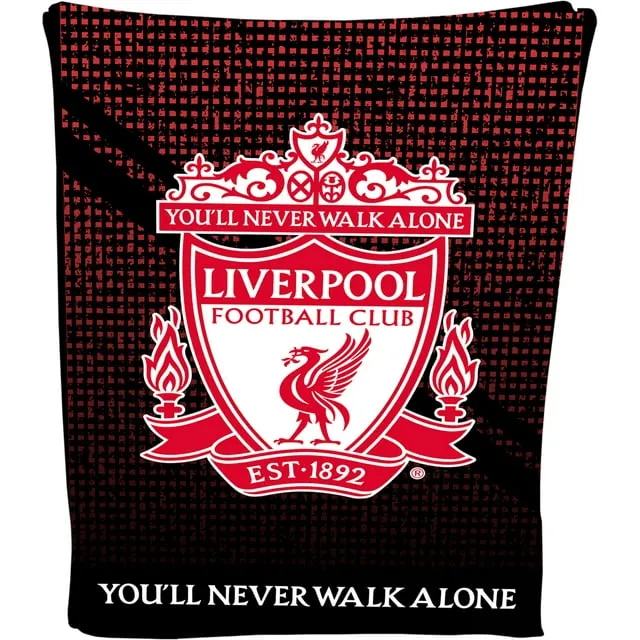 Liverpool Football Crest Fleece Blanket Throw Soft LFC Warm Sofa Travelling Blanket Mesh Liverpool Soccer Gift, Size: 39.4 x 59.1, Black