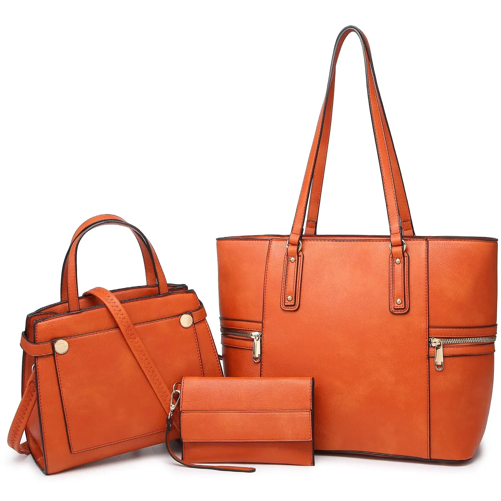 Vansarto Women's Large Handbags Work Tote Vegan Leather Satchel Bag 3 Pcs Purse with Wallet, Orange