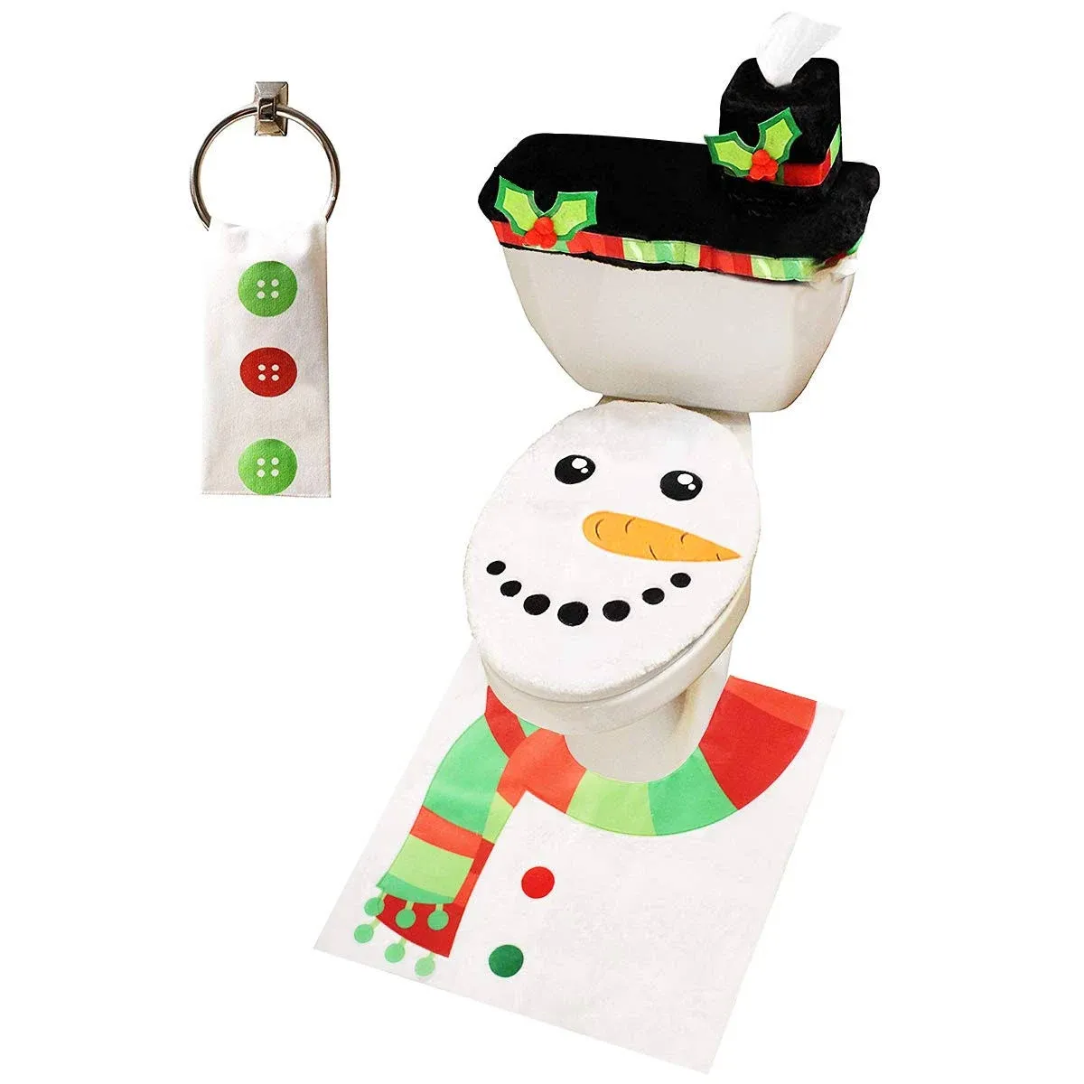 JOYIN 5 Pieces Christmas Snowman Theme Bathroom Decoration Set with Toilet Seat Cover