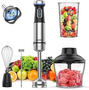 Ganiza Immersion Blender 5 in 1 Hand Blender Max 1000W Heavy Duty Motor, 16 Speed Mode Handheld Blender Stainless Steel Blade With 800ml Mixing Beaker, 600ml Chopper, Whisk and Milk Frother