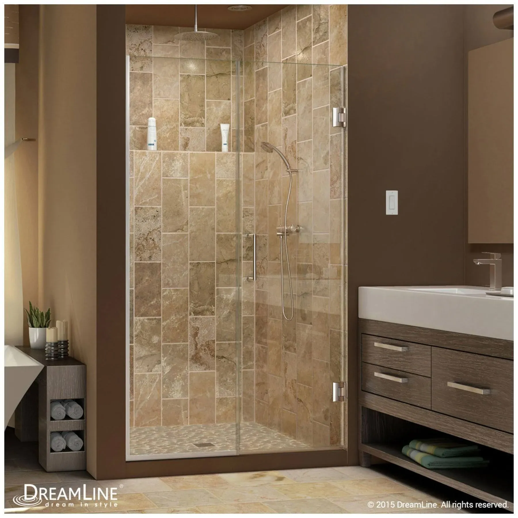 DreamLine Unidoor Plus 59 1/2 - 60 in. W x 72 in. H Frameless Hinged Shower Door in Brushed Nickel, SHDR-245957210-04