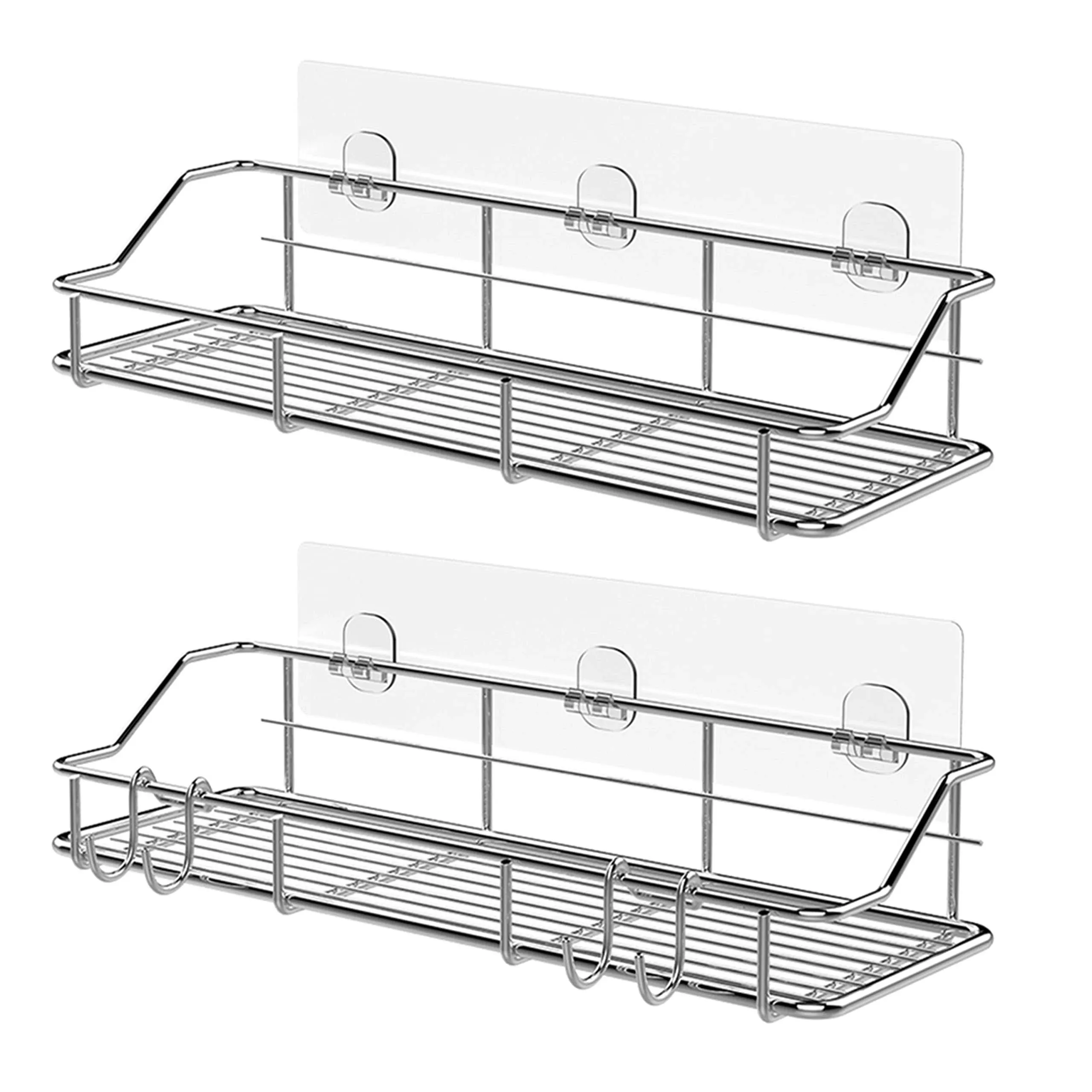 KESOL Adhesive Shower Caddy/Basket with Hooks —2 Pack