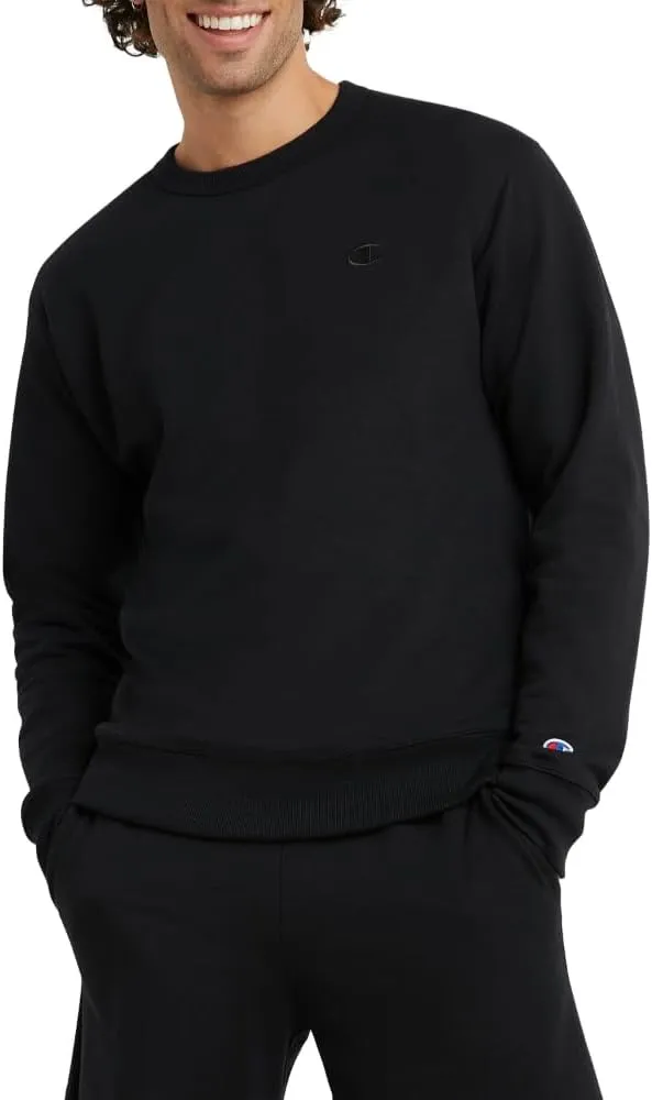 Champion Men's Powerblend Fleece Pullover Crew (Black - L)