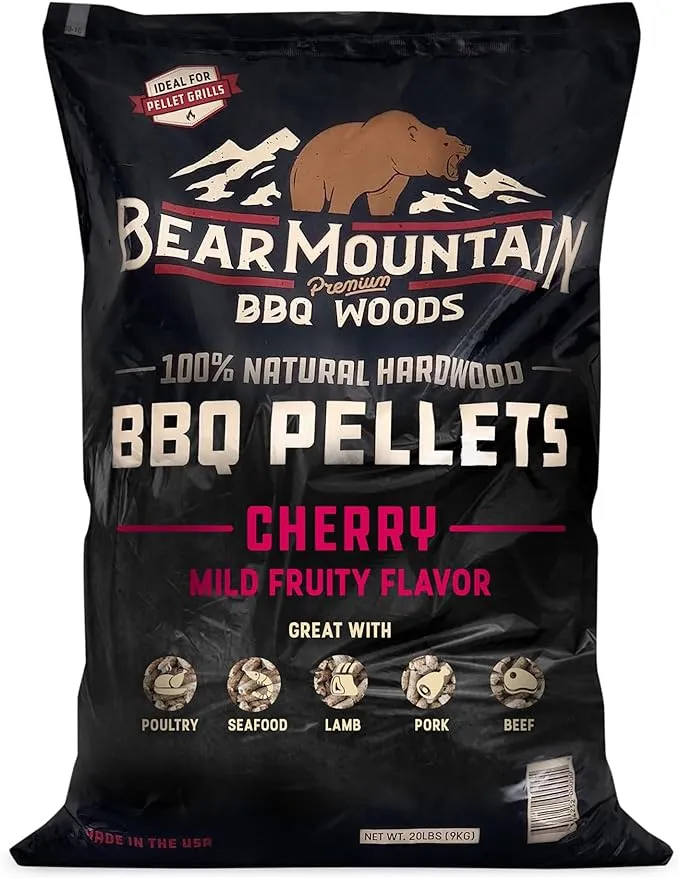 Bear Mountain BBQ 20 Pounds Premium All Natural Hardwood Cherry Smoker Pellets for Pellet Grills and Smokers with Mild Fruity Flavor