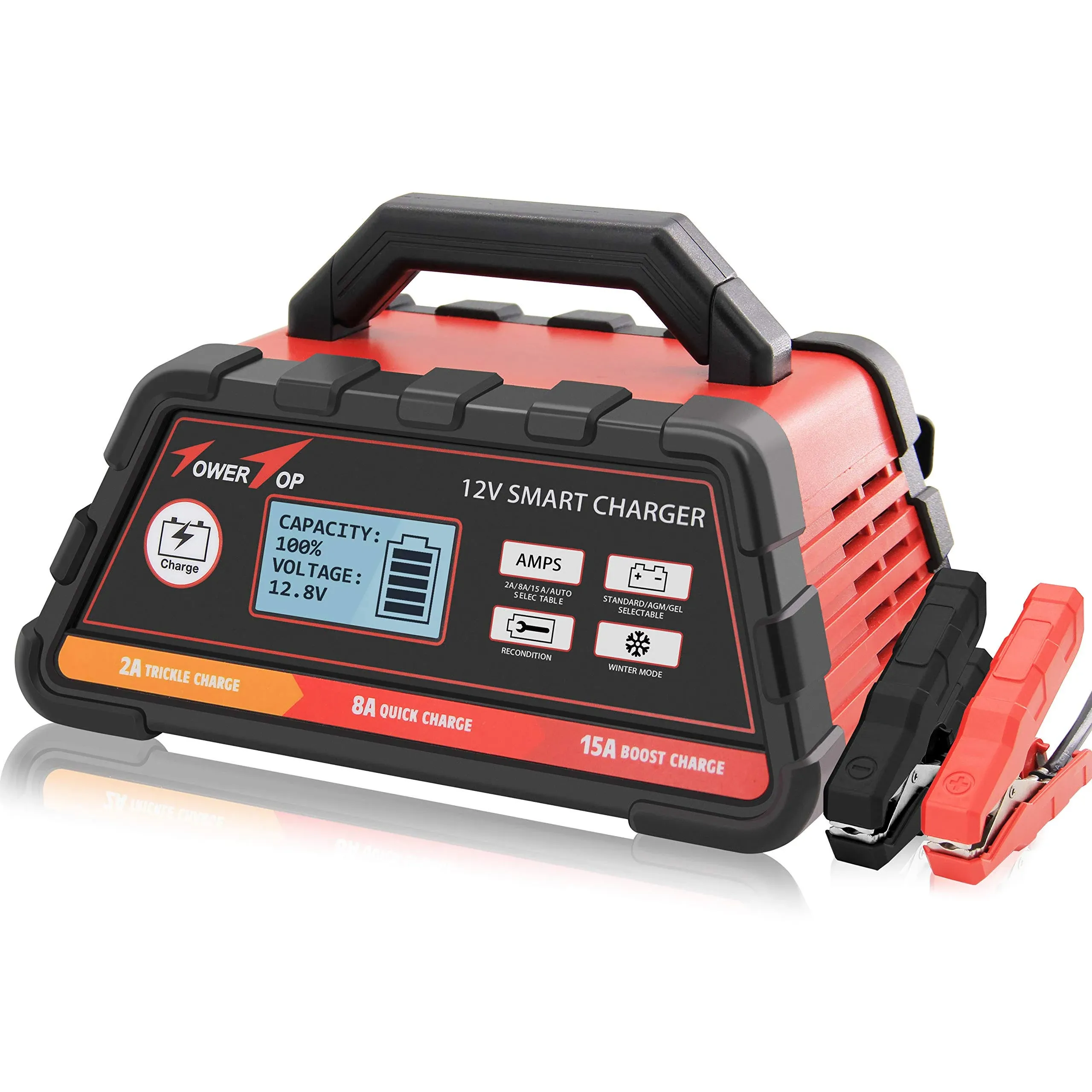 2/8/15A 12V Smart Battery Charger/Maintainer Fully Automatic with Winter Mode