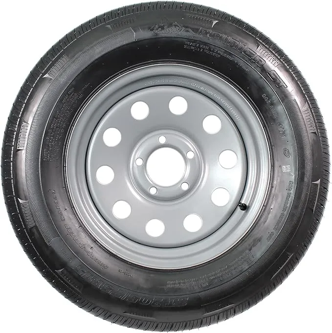 Radial Trailer Tire On Rim ST205/75R15 D Load Range 5-5 Silver Modular Wheel