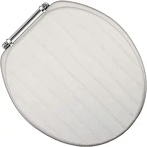 Jones Stephens Deluxe Sculpted Molded Wood Seat White Bead Board Chrome Hinge Round Closed Front with Cover C3B4R400CH