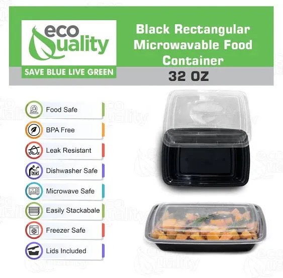 [25 Pack] Reusable 32 oz Food Storage Containers with Lids by EcoQuality ...