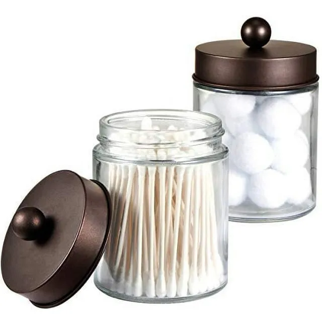 Amolliar Apothecary Jars Bathroom Storage Organizer - Cute Qtip Dispenser Holder Vanity Canister Jar Glass with Lid for Cotton Swabs,Rounds,Bath