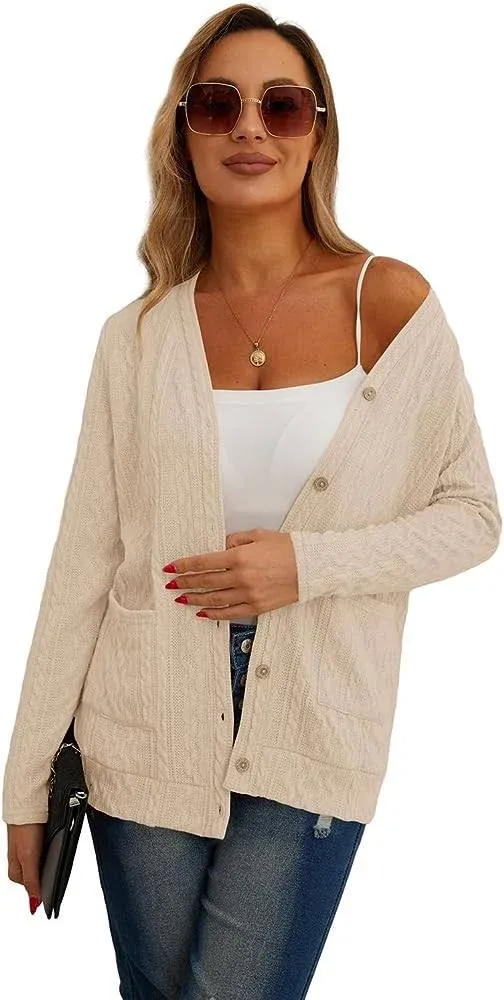 GRECERELLE Women's Lightweight Cardigan Sweater Casual Long Sleeve Knit Cardigan Open Front Outwear Jacket with Pockets