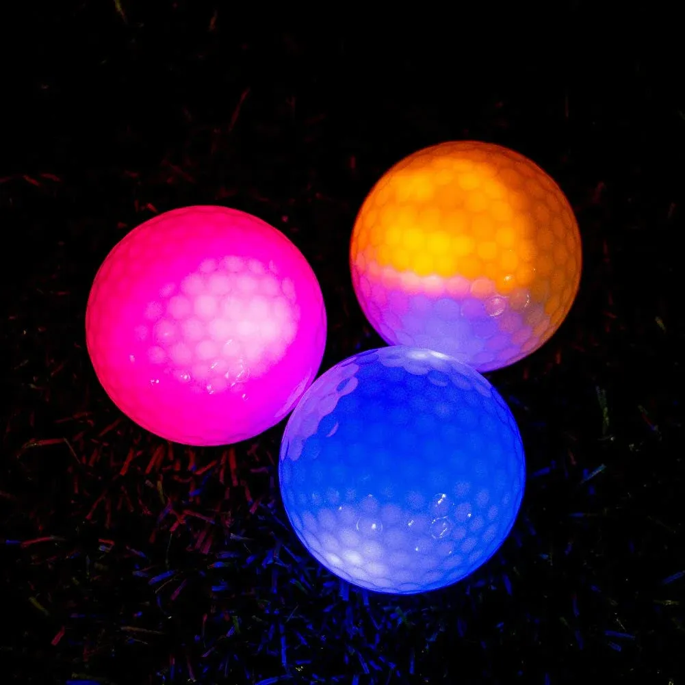 THIODOON Glow in The Dark Golf Balls Light Activated 7 Colors Light Up LED Golf Balls No Timer Stay Lit Easy to Turn On and Off with Flashlight Glowing Golf Balls for Night Golfing 6 Pack