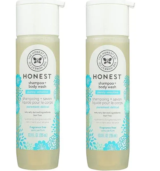 Honest Purely Simple Fragrance-Free Shampoo + Body Wash | Tear-Free Baby Shampoo with Naturally Derived Ingredients | Sulfate- Paraben-Free Baby Bath