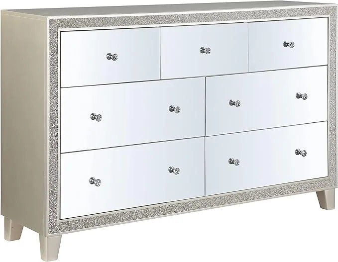 Sliverfluff Mirrored &amp; Champagne Finish Dresser Model BD00246 By ACME Furniture