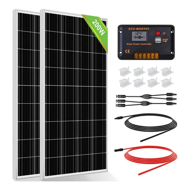 ECO-WORTHY 200 Watts 12 Volt/24 Volt Solar Panel Kit with High Efficiency Monocrystalline Solar Panel and 30A PWM Charge Controller for RV, Camper, Vehicle, Caravan and Other Off Grid Applications