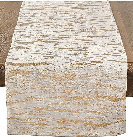 Saro Lifestyle 1612.GL1672B 16 x 72 in. Rectangle Distressed Foil Print Runner, Gold