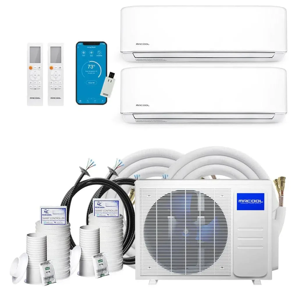 MRCOOL DIY 4th Generation Mini Split 27K BTU 2 Zone Ductless Air Conditioner with Heat Pump and 16 Ft Install Kit - DIYM227HPW01C00