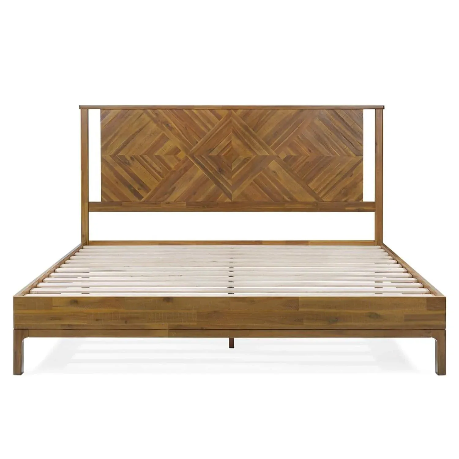 Bme Ethan 14 Inch Deluxe Bed Frame with Headboard - Rustic & Scandinavian Style Solid Acacia Wood No Box Spring Needed 12 Strong Slat Support Easy Assembly King, Dark Brown