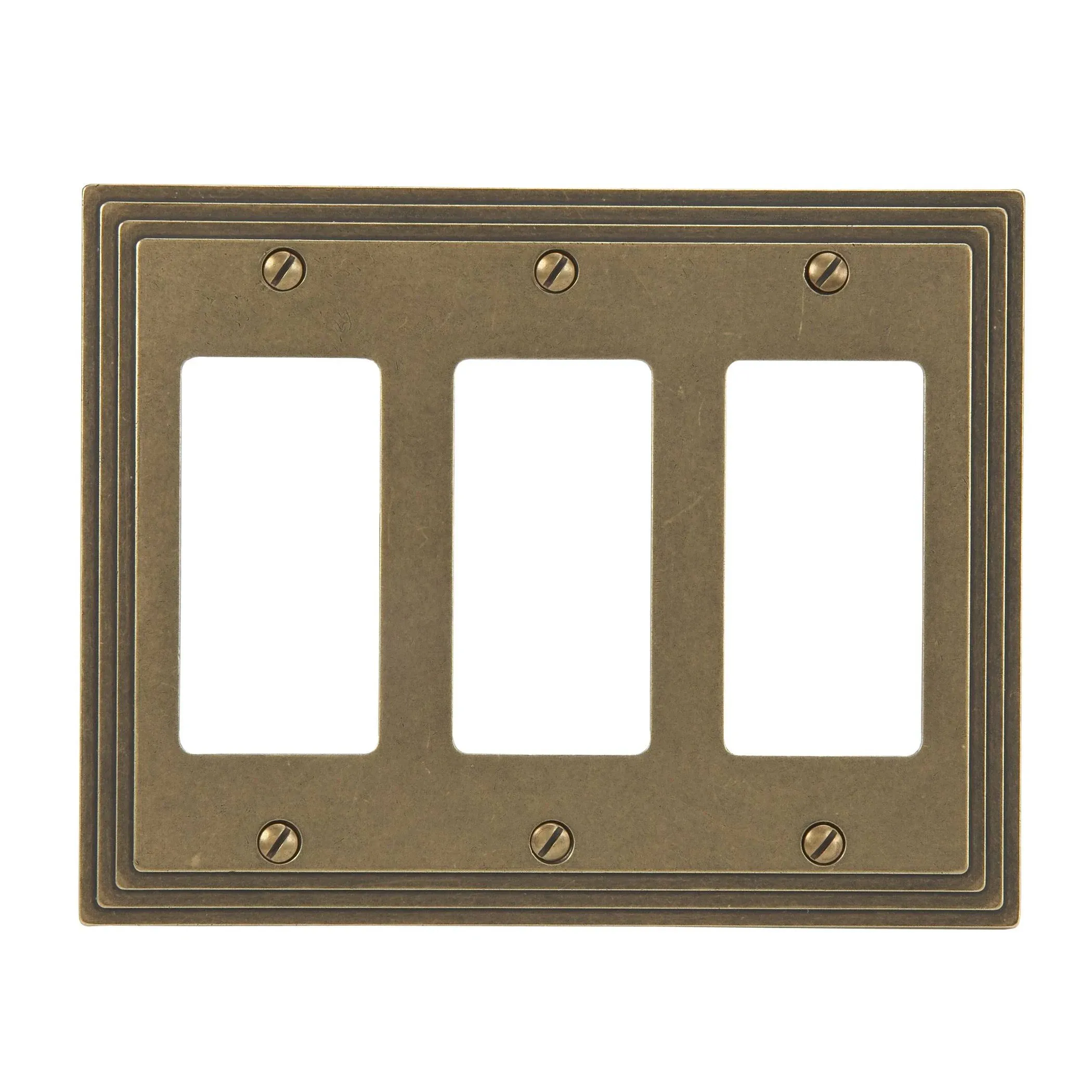 Steps Rustic Brass Cast - 3 Rocker Wallplate