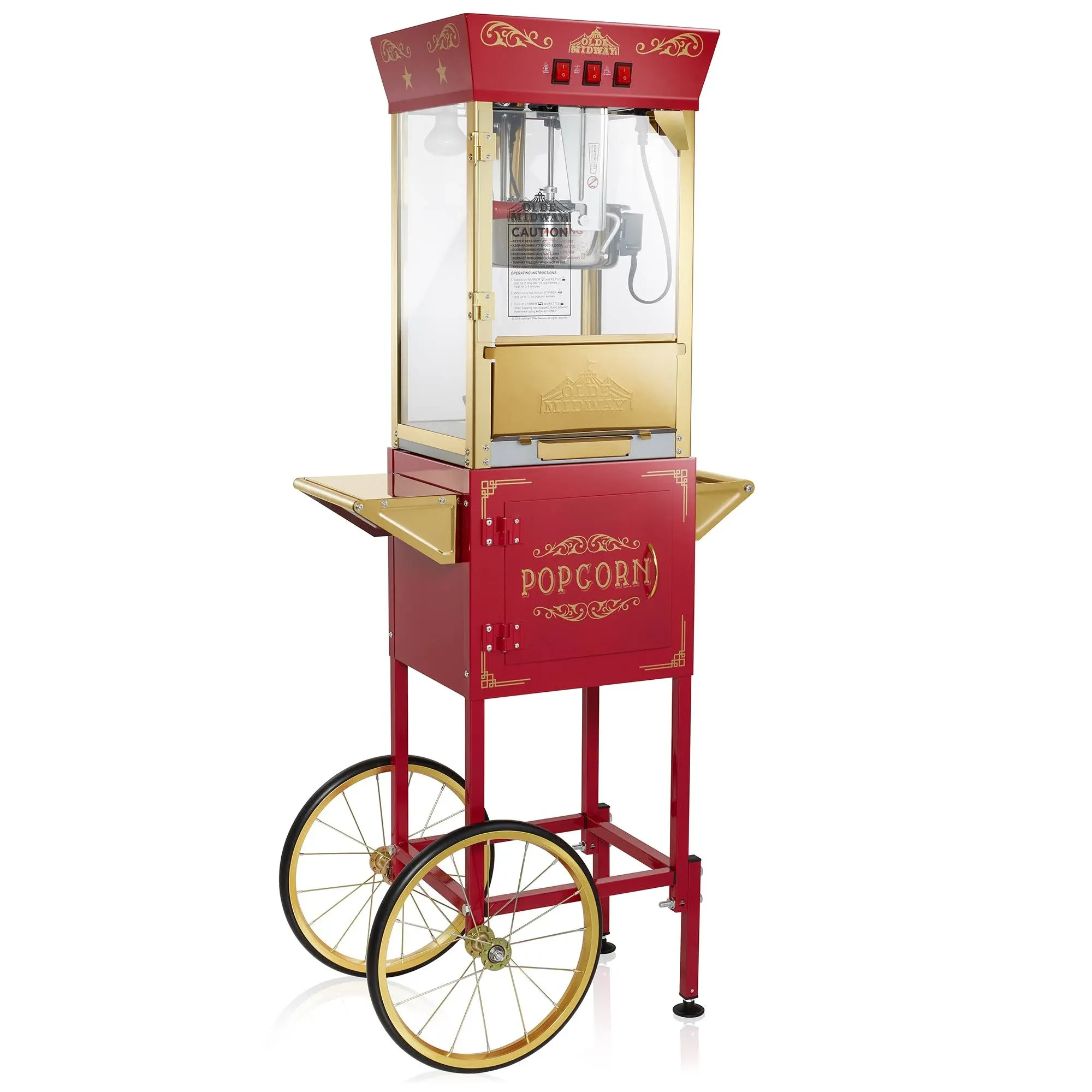 Olde Midway Movie Theater-Style Popcorn Machine with Cart and 10 oz Kettle, Red