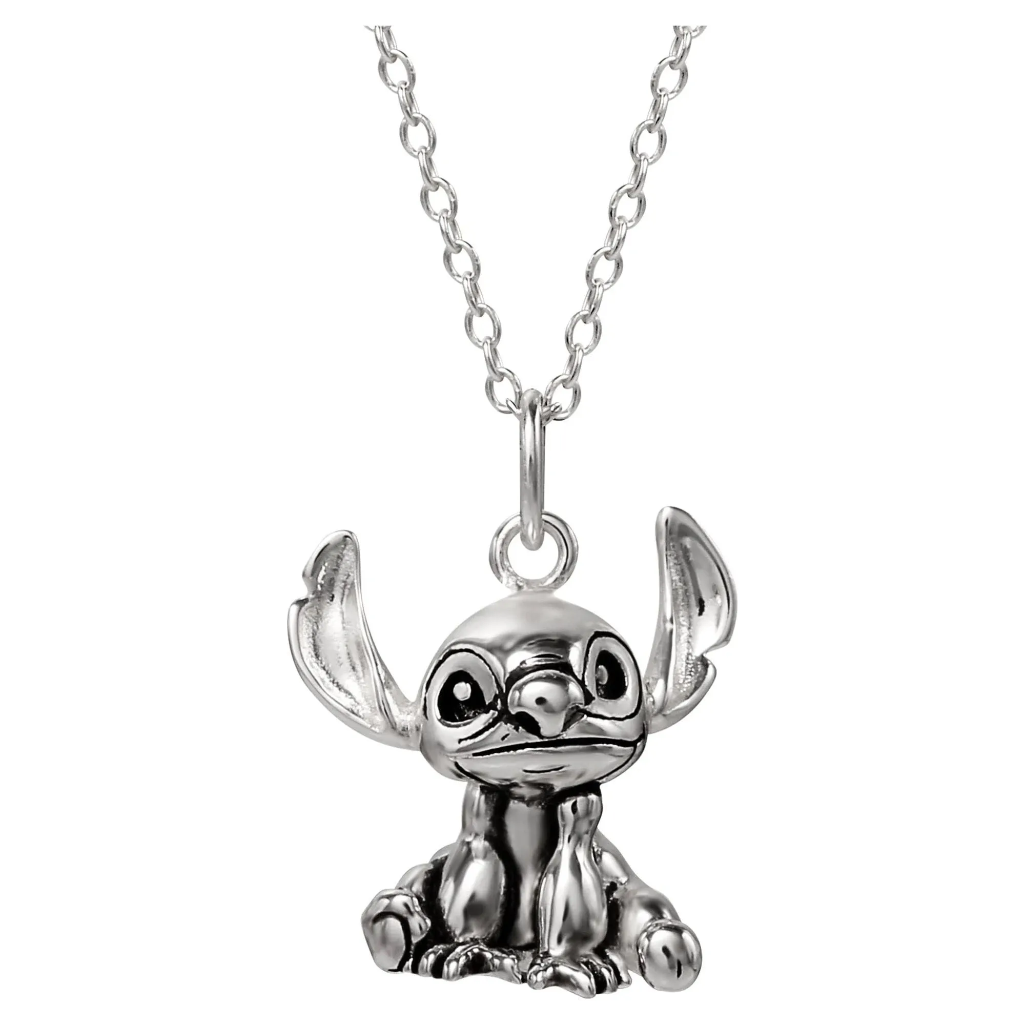 Disney Lilo & Stitch Womens Sterling Silver Necklace - 3D Pendants Stitch Necklaces with 18-inch Chain - Officially Licensed