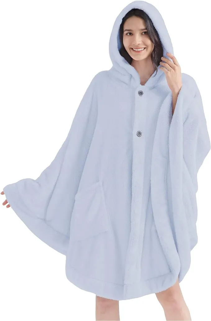 PAVILIA Angel Wrap Hooded Blanket Poncho, Wearable Blanket Throw Wrap Poncho for Women Adult, Cozy Fluffy Sherpa Shawl Cape